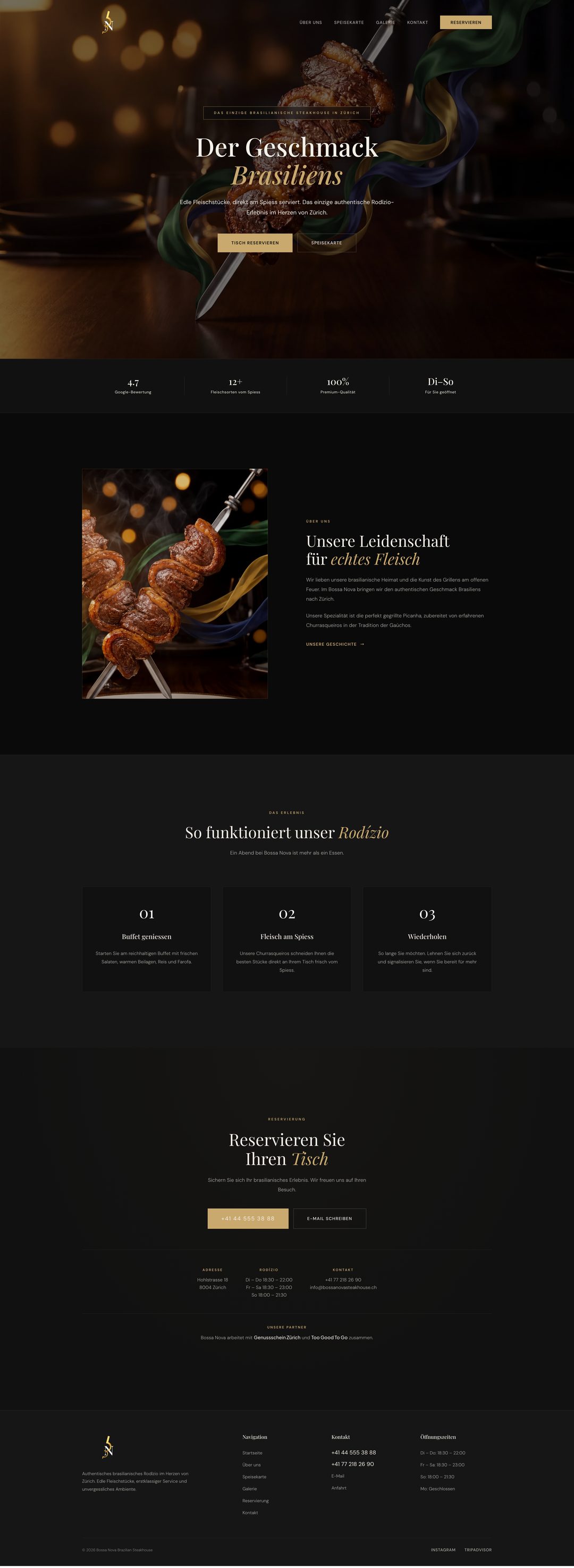 Website von Bossa Nova Restaurant